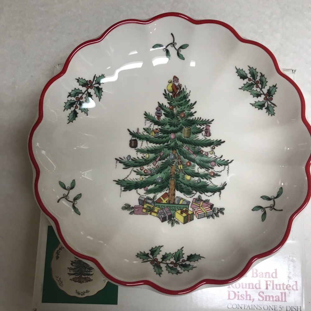 Spode Christmas Tree red band fluted dish